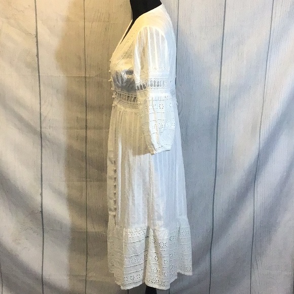 Anthropologie Ebba Midi White Eyelet Dress Size 8 Petite - Picture 9 of 16